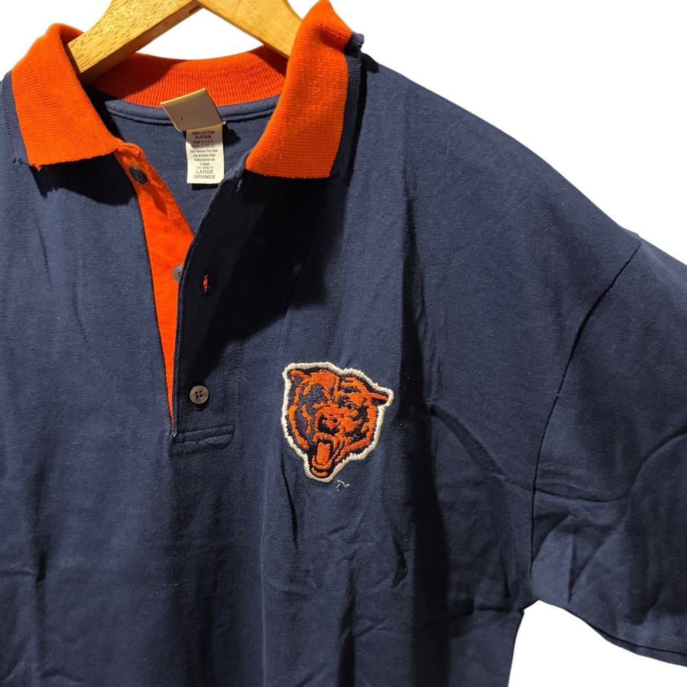 Legends Chicago Bears Polo Shirt Embroidered Logo Mens Large Blue Orange Vintage